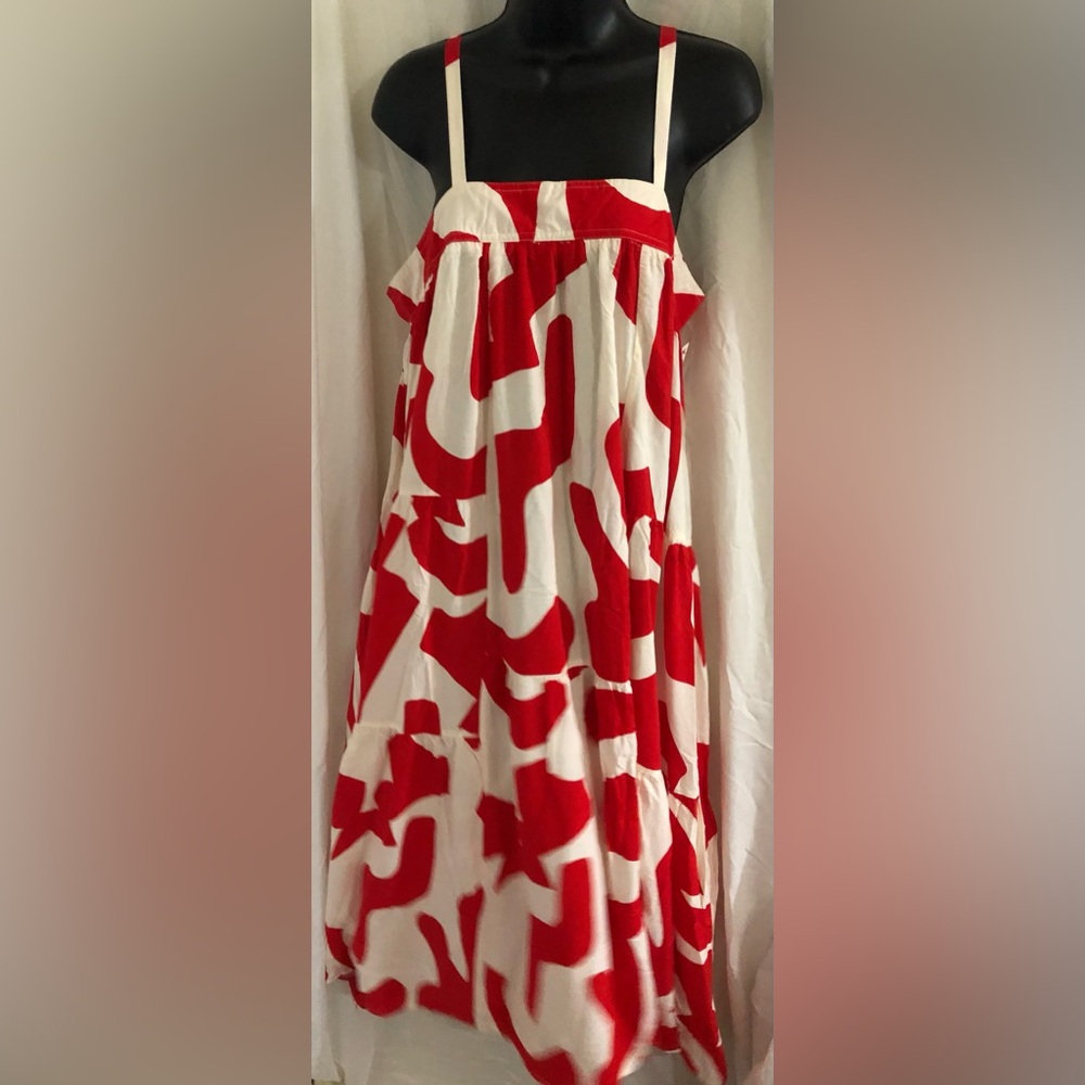 Anthropologie ATL Abel the Label Red cream multi swing tent dress size XL new‎